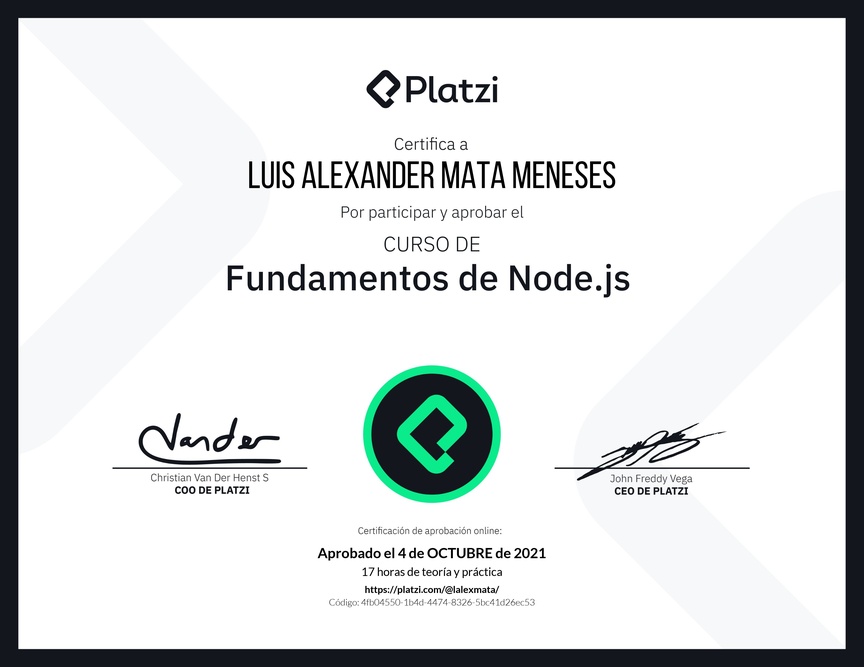Diploma del Curso de Fundamentos de Node.js