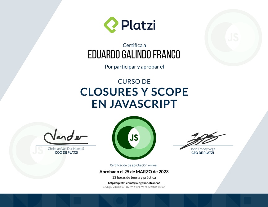 Diploma del Curso de Closures y Scope en JavaScript