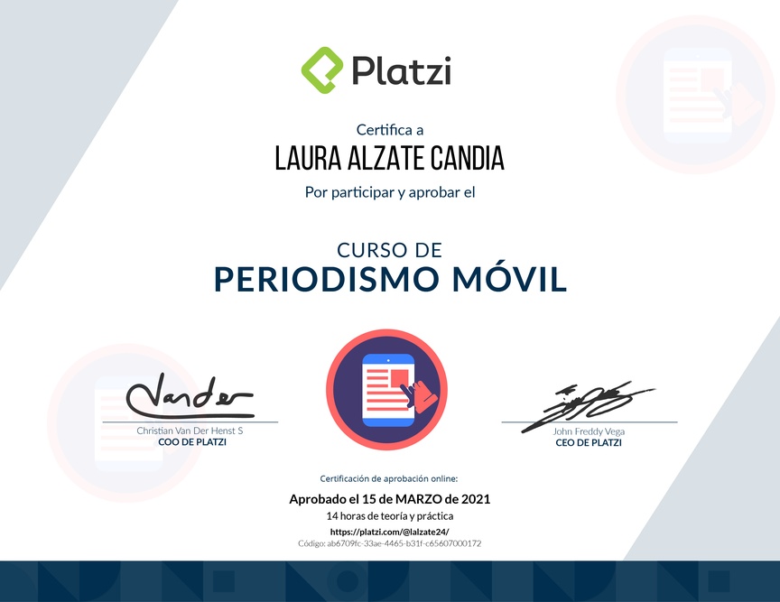 Diploma del Curso de Periodismo Móvil