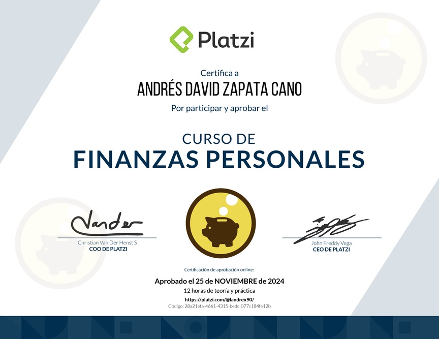 Diploma del Curso de Educación Financiera y Finanzas Personales