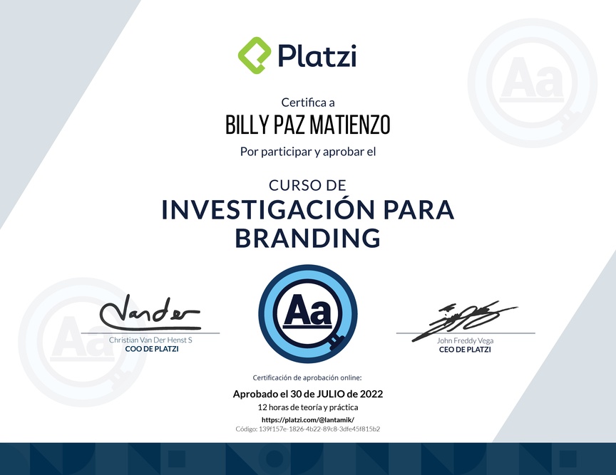 Diploma del Curso de Investigación para Branding