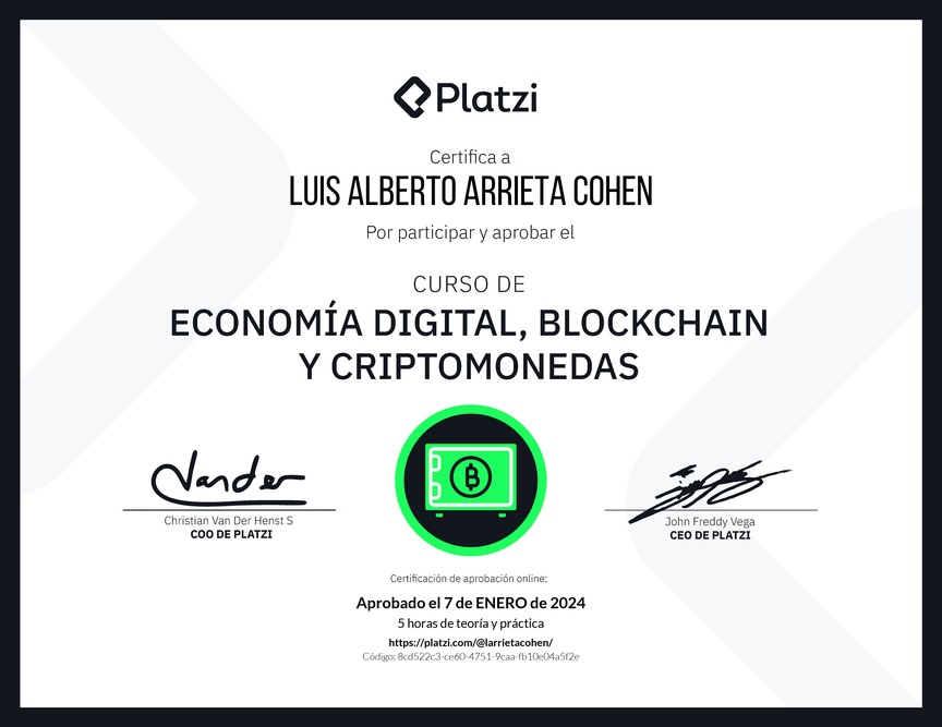 Diploma del Curso de Economía Digital: Bitcoin y criptomonedas