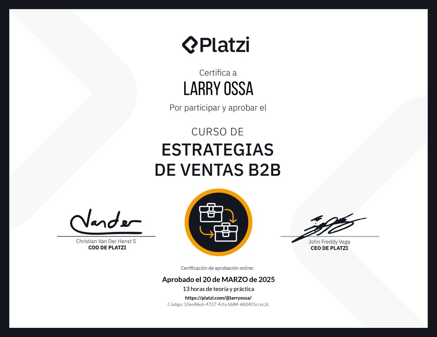 Diploma del Curso de Estrategias de Ventas B2B