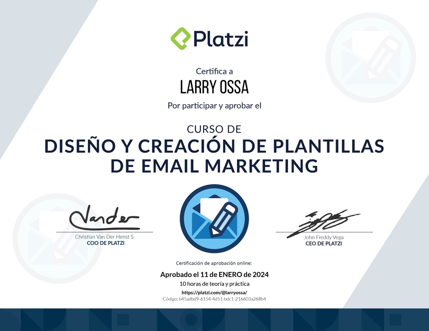 Diploma del Curso de Diseño y Creación de Plantillas de Email Marketing
