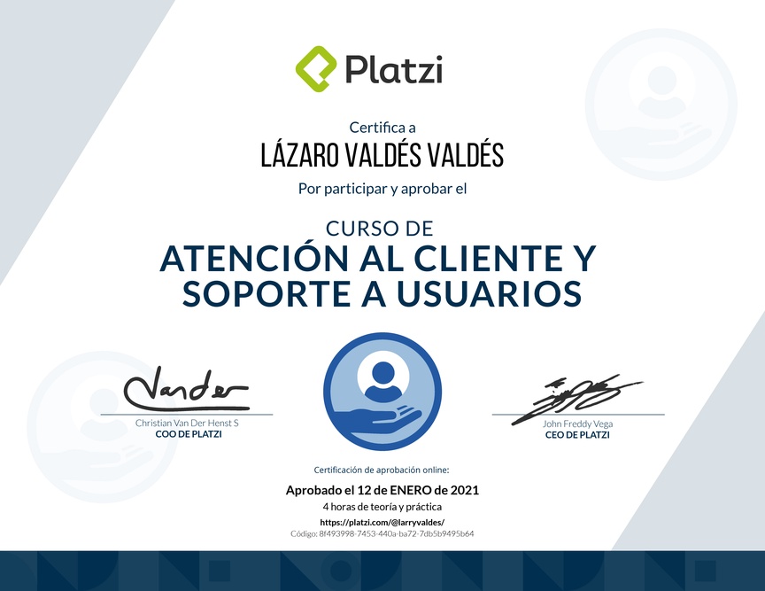 Diploma del Curso de Servicio al Cliente y Soporte a Usuarios