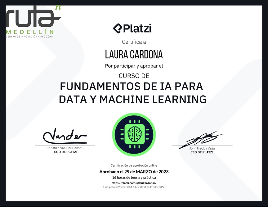 Diploma del Curso de Fundamentos de AI para Data y Machine Learning