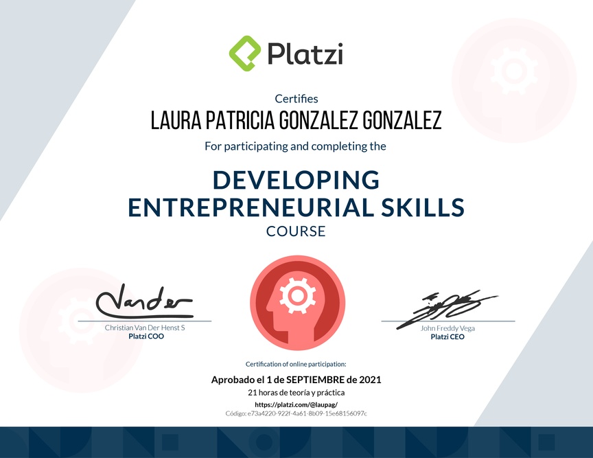 Diploma del Curso de Innovación para Emprendimiento