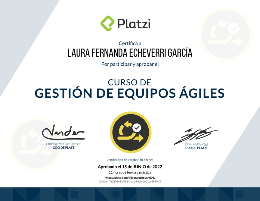 Diploma del Curso de Gestión de Equipos Ágiles