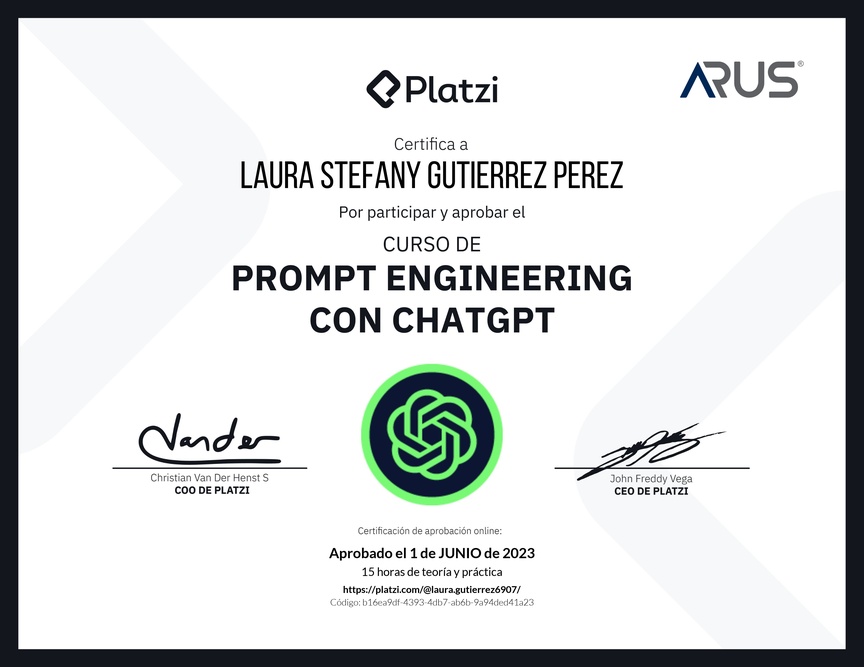 Diploma del Curso de Prompt Engineering con ChatGPT