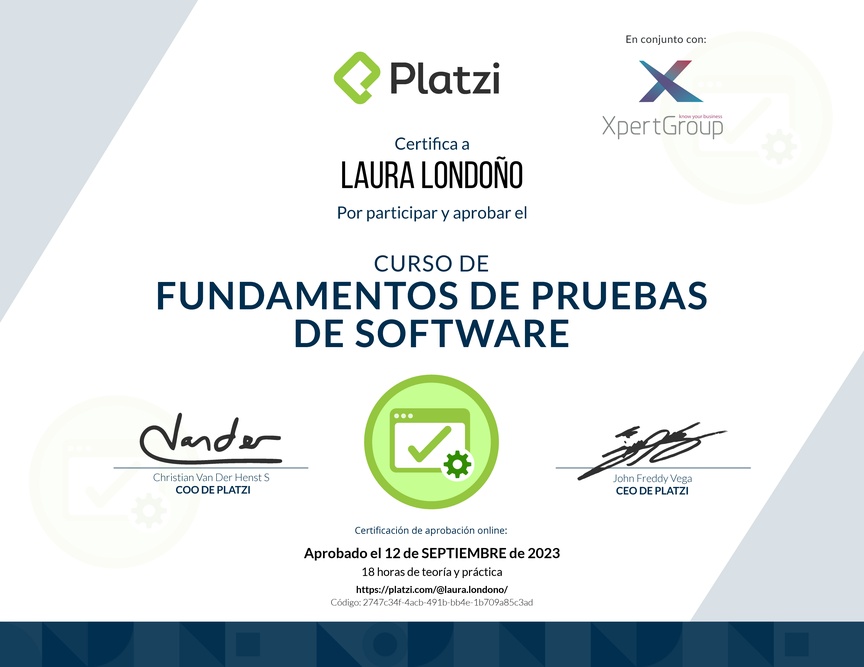 Diploma del Curso de Fundamentos de Pruebas de Software