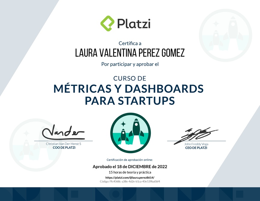 Diploma del Curso de Métricas y Dashboards para Startups