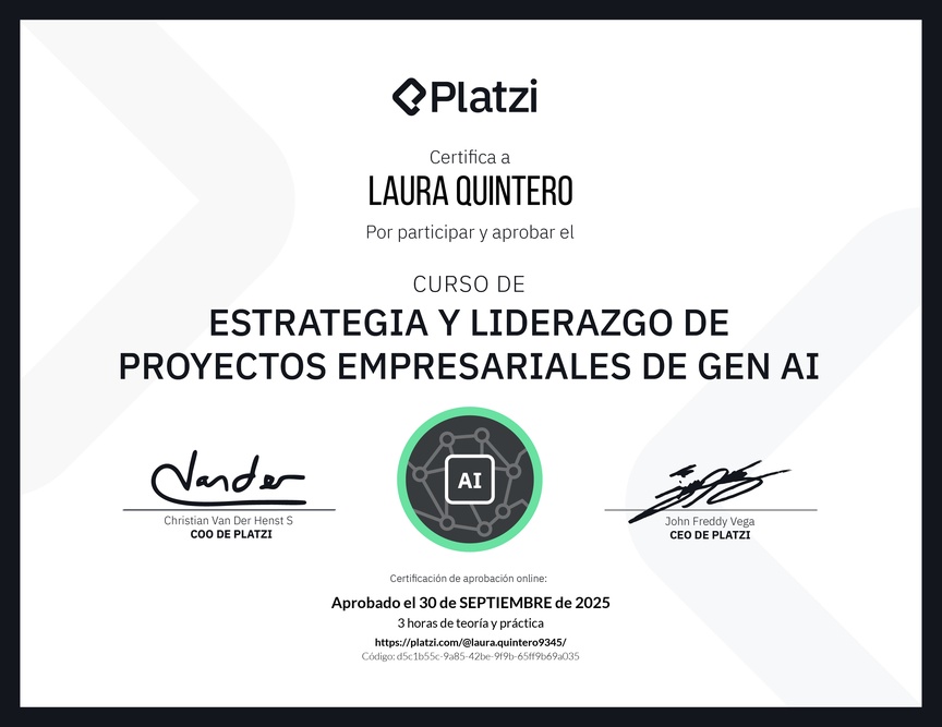 Diploma del Curso de Estrategia y Liderazgo de Proyectos Empresariales de Gen AI