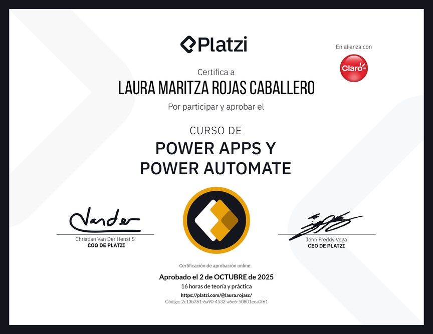 Diploma del Curso de Power Apps y Power Automate