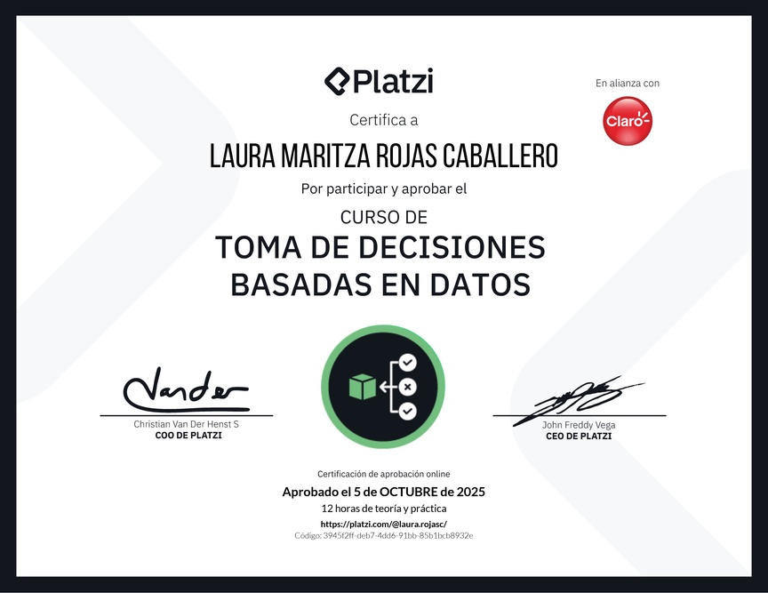 Diploma del Curso de Toma de Decisiones Basadas en Datos