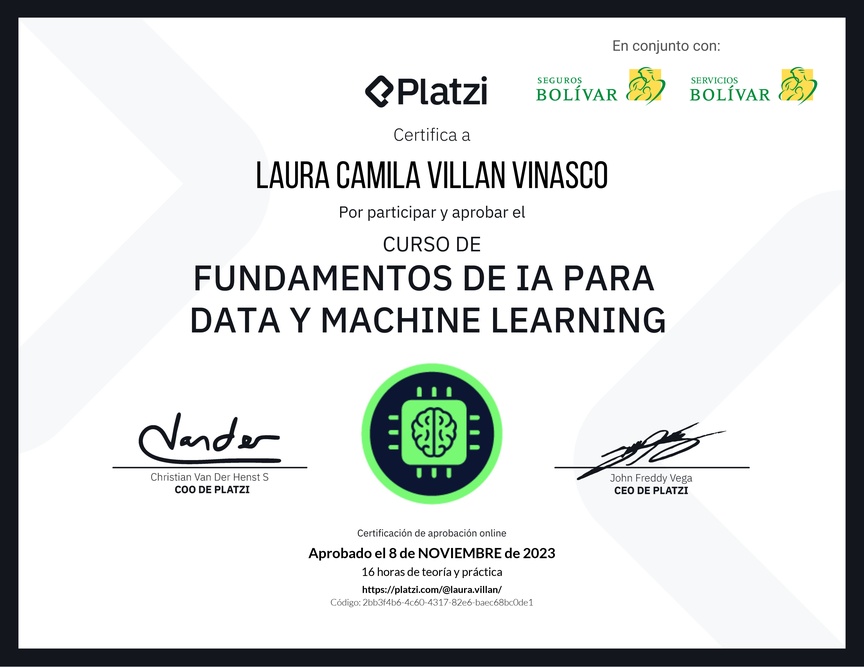 Diploma del Curso de Fundamentos de AI para Data y Machine Learning