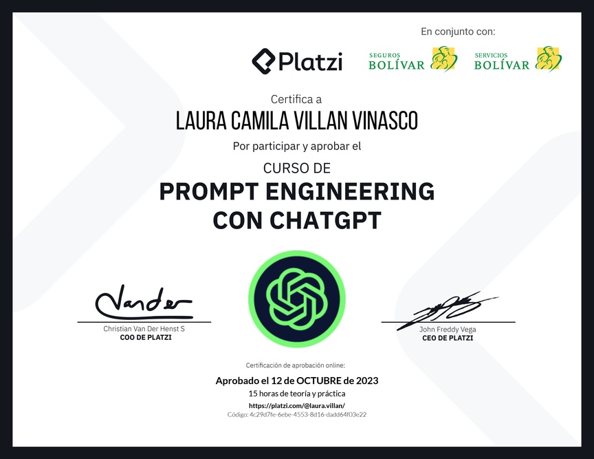 Diploma del Curso de Prompt Engineering con ChatGPT