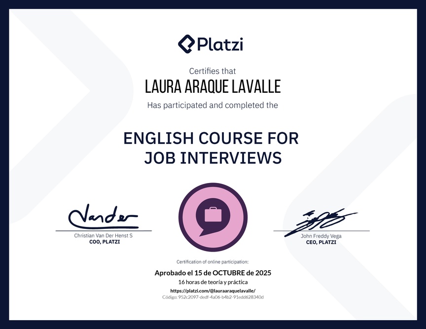 Diploma del Curso de Inglés para Entrevistas de Trabajo