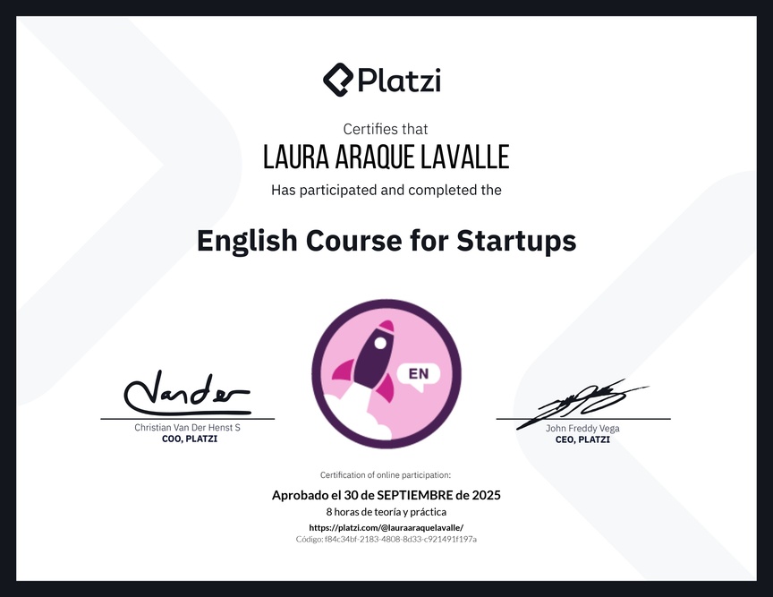 Diploma del Curso de Inglés para Startups