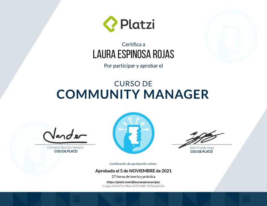 Diploma del Curso de Community Manager (2018)