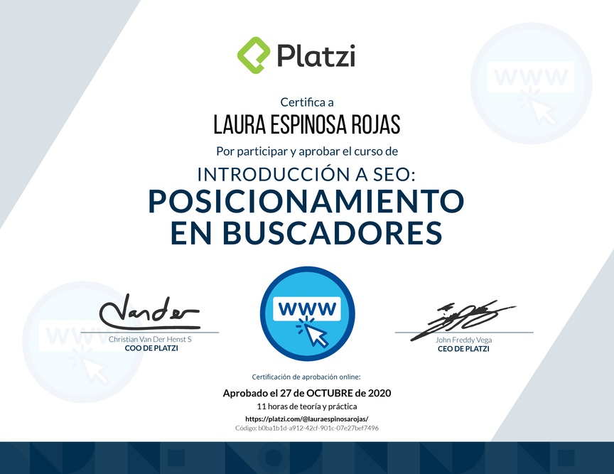 Diploma del Curso de Introducción a SEO: Posicionamiento en Buscadores
