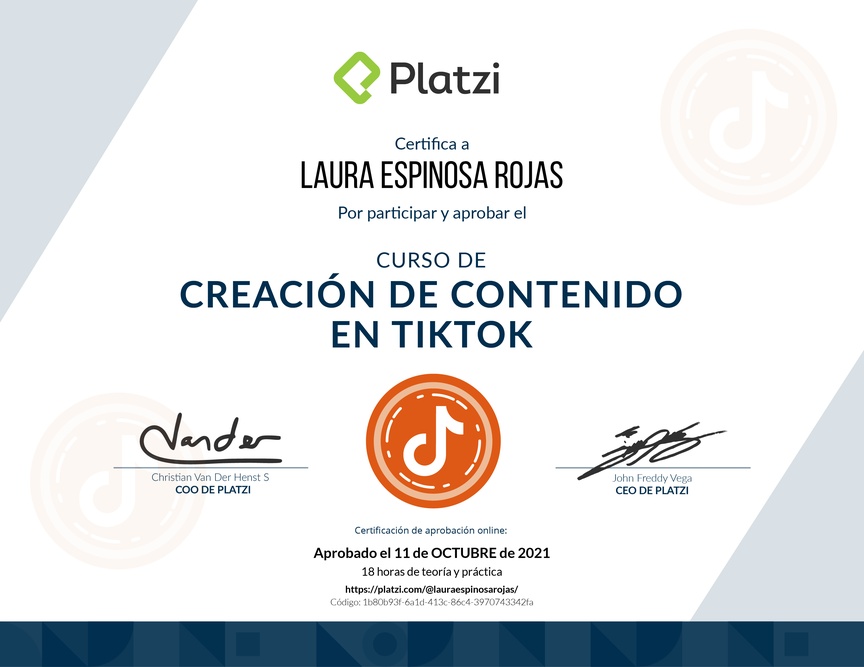 Diploma del Curso de Creación de Contenido en TikTok