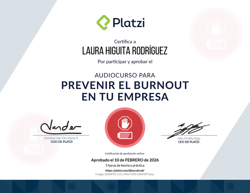 Diploma de Audiocurso para Prevenir el Burnout en tu Empresa