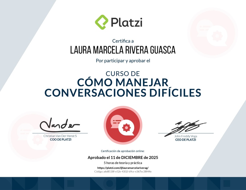 Diploma del Curso de Cómo Manejar Conversaciones Difíciles con Clientes
