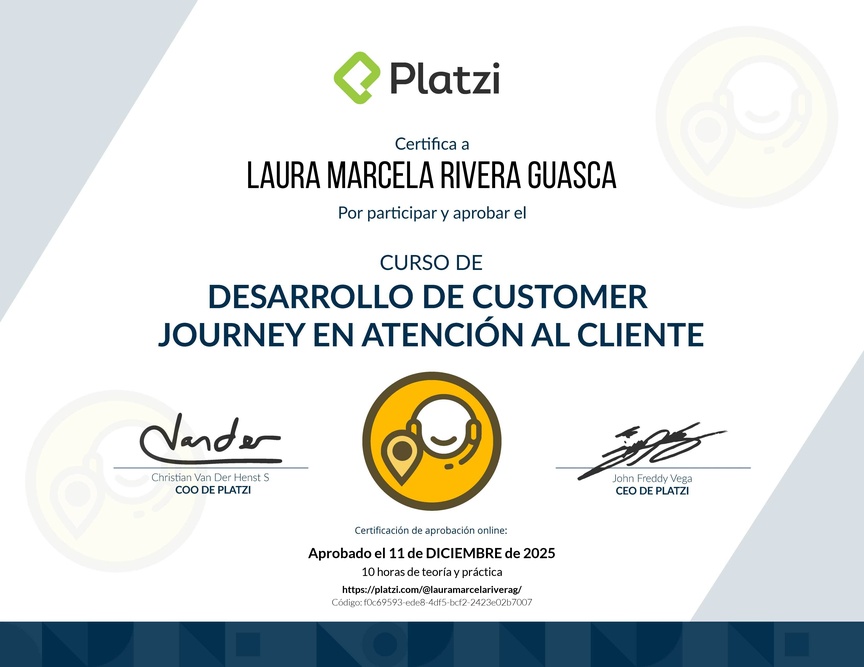 Diploma del Curso de Desarrollo de Customer Journey en Atención al Cliente