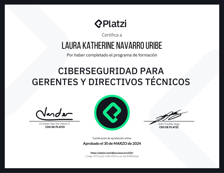 Diploma de la Ruta de Aprendizaje de Ciberseguridad para Gerentes y Directivos