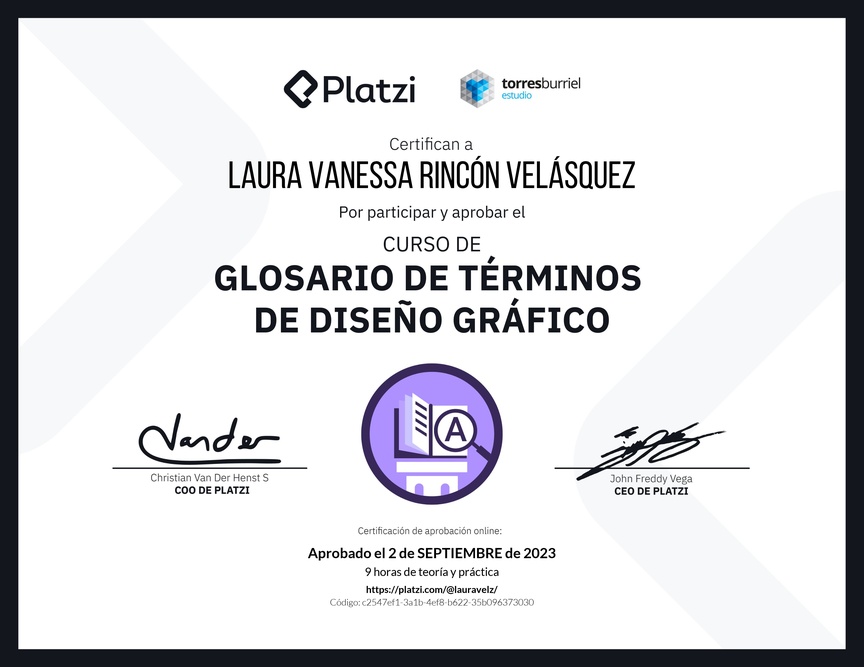 Diploma del Curso de Glosario de términos de Diseño Gráfico