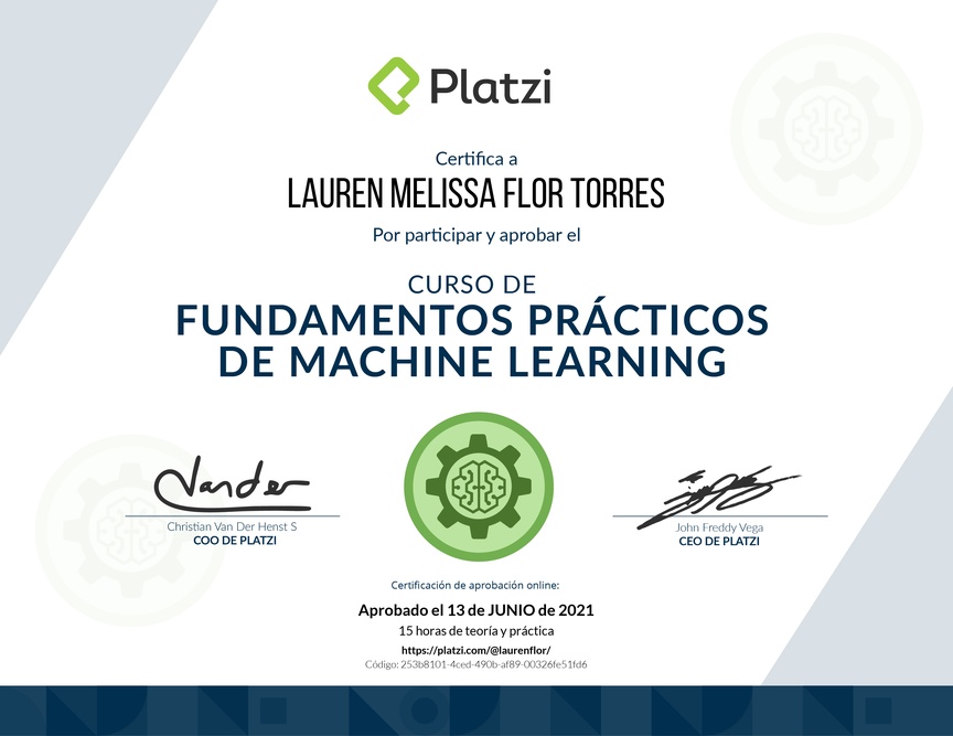Diploma del Curso de Fundamentos Prácticos de Machine Learning