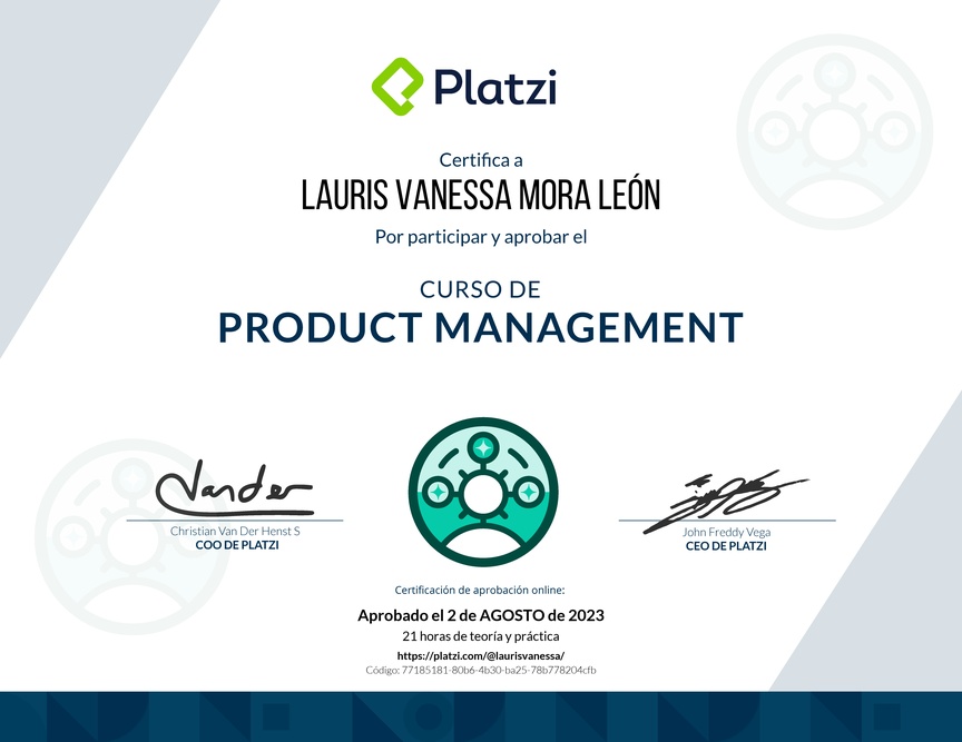 Diploma del Curso de Product Management