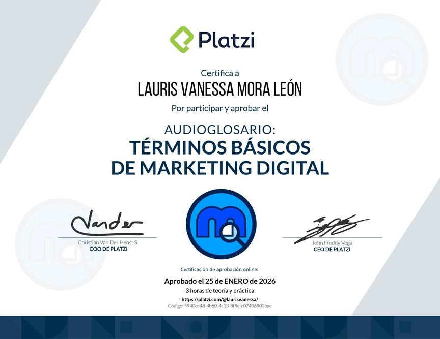 Diploma de Audioglosario Términos Básicos de Marketing Digital