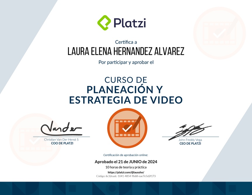 Diploma del Curso de Planeación y Estrategia de Video