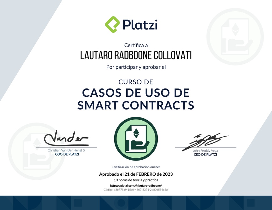 Diploma del Curso de Casos de Uso de Smart Contracts