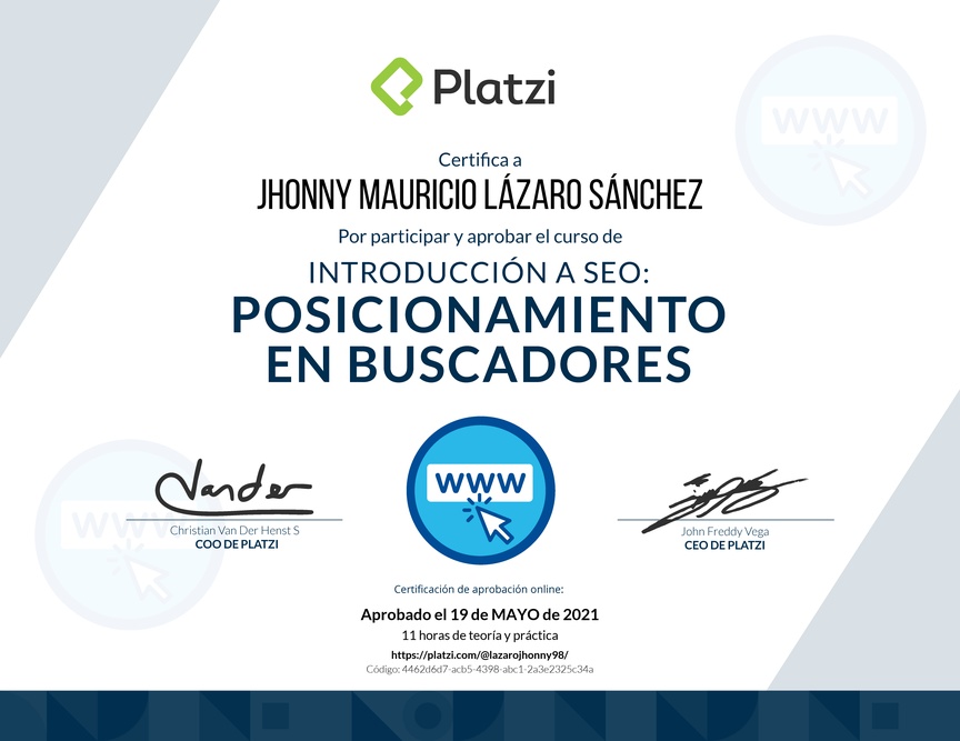 Diploma del Curso de Introducción a SEO: Posicionamiento en Buscadores