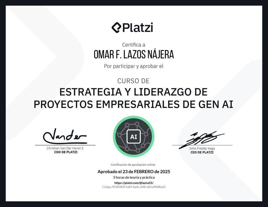 Diploma del Curso de Estrategia y Liderazgo de Proyectos Empresariales de Gen AI