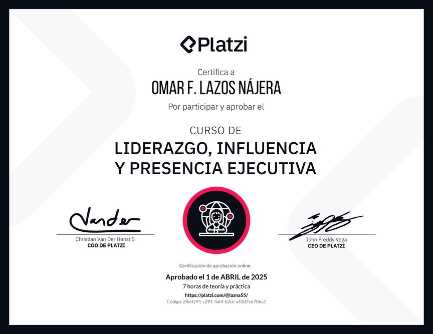 Diploma del Curso de Liderazgo, Influencia y Presencia Ejecutiva