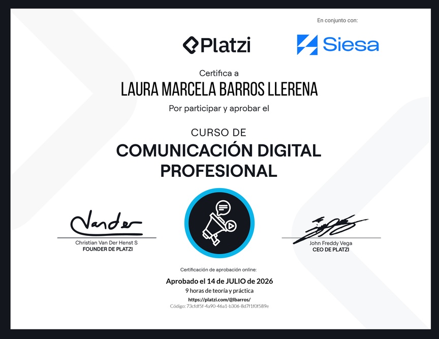 Diploma del Curso de Comunicación Digital Profesional