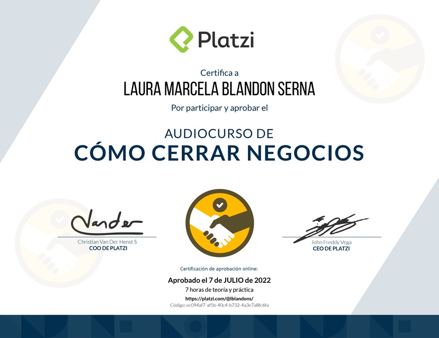 Diploma de Audiocurso de Negociación Efectiva para Cerrar Negocios