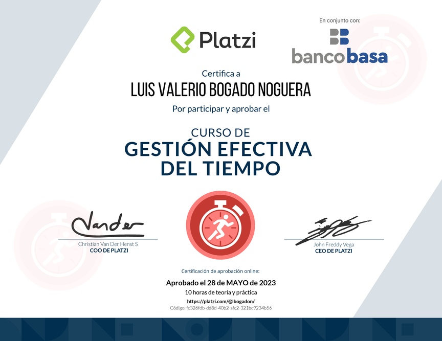 Diploma del Curso de Gestión Efectiva del Tiempo