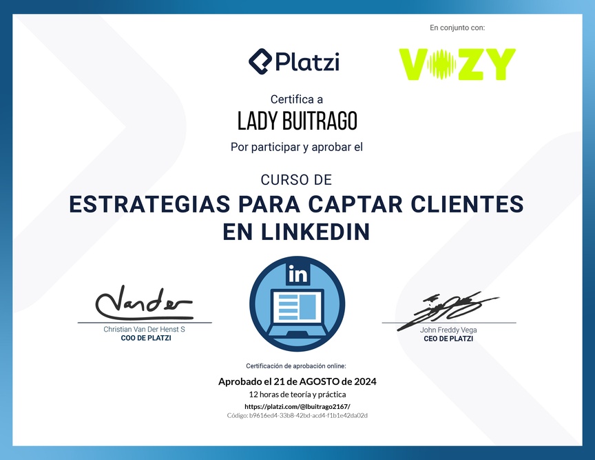 Diploma del Curso de Estrategias para captar clientes en LinkedIn