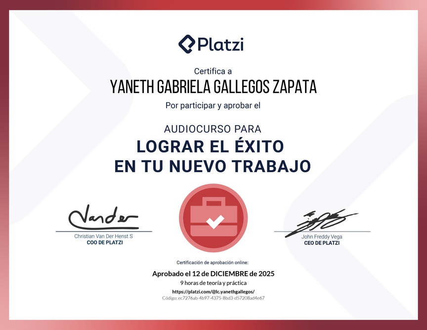 Diploma de Audiocurso para Lograr el Éxito en tu Nuevo Trabajo