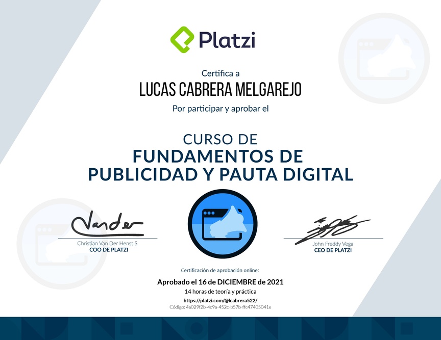 Diploma del Curso de Fundamentos de Publicidad y Pauta Digital