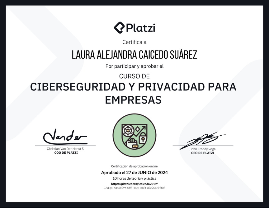 Diploma del Curso de Ciberseguridad y Privacidad Empresarial (2023)