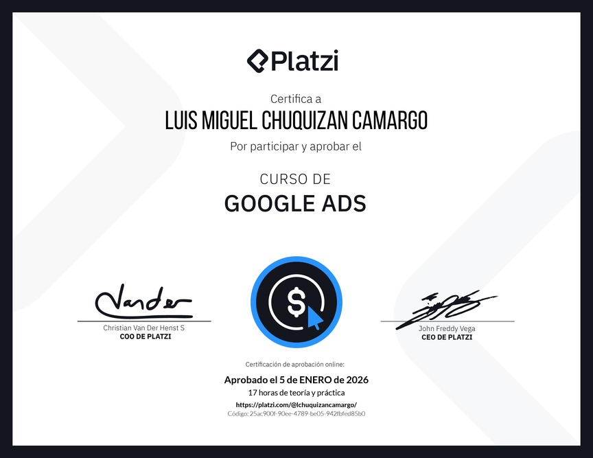 Diploma del Curso de Google Ads