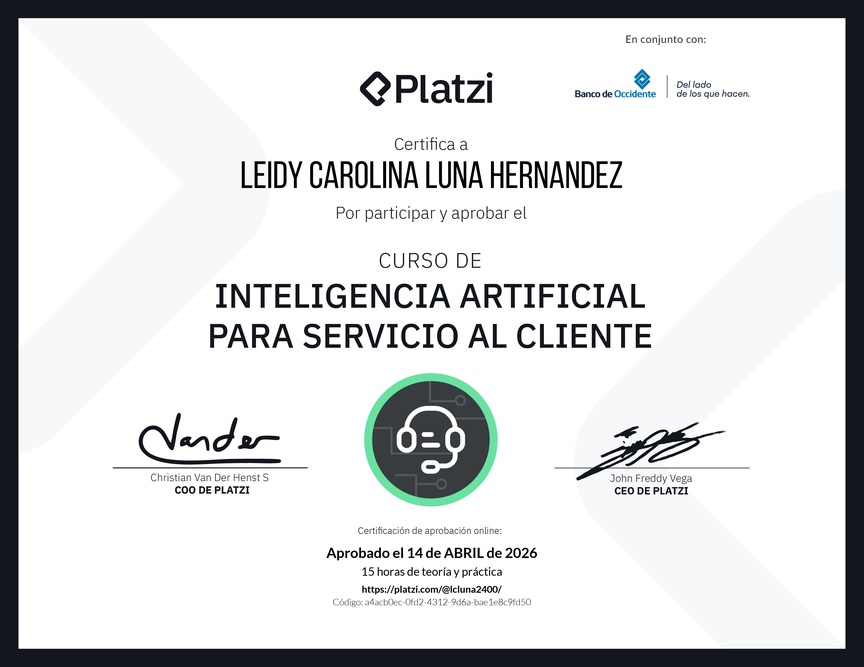 Diploma del Curso de Inteligencia Artificial para Servicio al Cliente