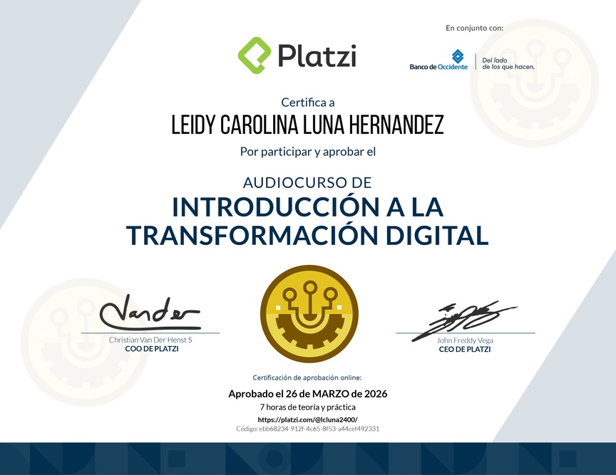 Diploma de Audiocurso de Transformacion Digital Inicial para Comprender, Identificar y Hacer Crecer tu Empresa
