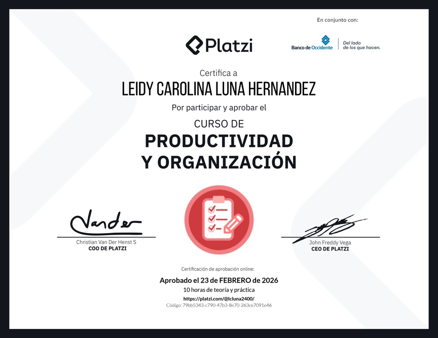 Diploma del Curso de Productividad y Organización