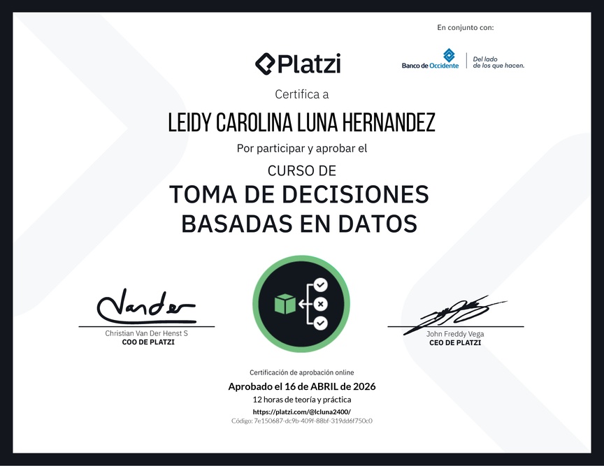 Diploma del Curso de Toma de Decisiones Basadas en Datos